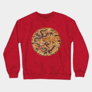 FIVE CLAWED BLACK DRAGON IN GOLD FLORAL SWIRLS Chinese Embroidery in Red Crewneck Sweatshirt